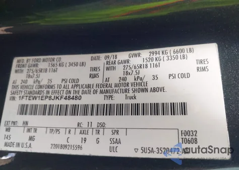 2018 Ford F-150 Xlt из США, поврежденный, VIN 1FTEW1EP8JKF48480